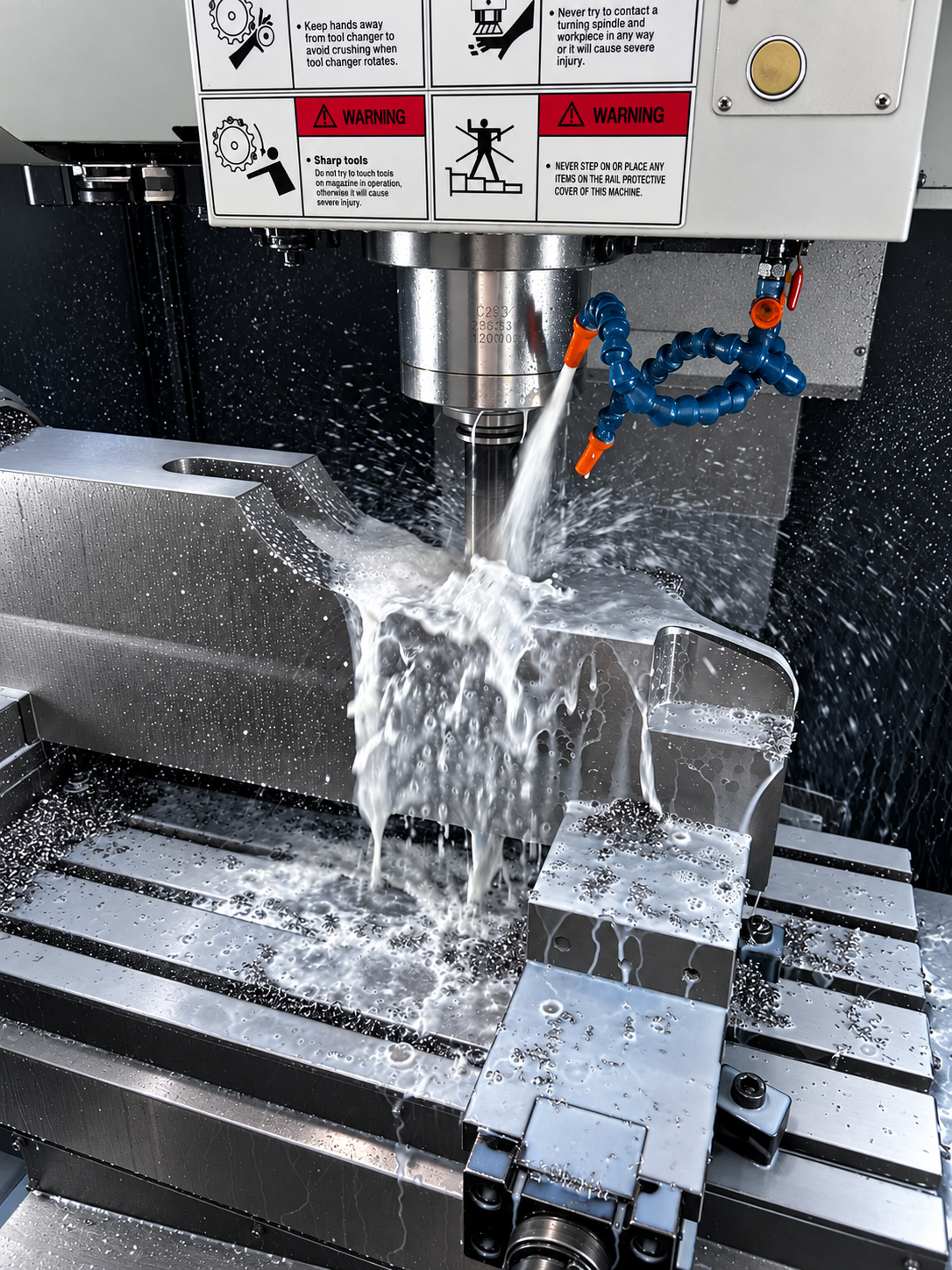 Mecanizado CNC de un componente con refrigeración en el taller TERAnet